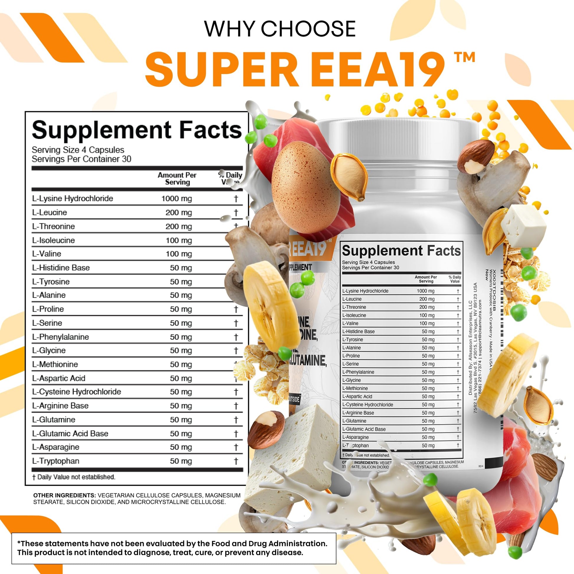 Clean Nutraceuticals Amino Acids Supplement L-Lysine, L-Threonine, L-Leucine, Isoleucine, Valine, L-Histidine, L-Tryptophan, L-Methionine, L-Arginine, L-Cysteine, - Maple Wellness Supplements