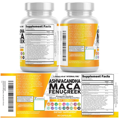 Clean Nutraceuticals Ashwagandha Maca Root Fenugreek Supplement with Tongkat Ali Ginseng - Assists with Stress, Mood & Thyroid - Ashwagandha Capsules Fenugreek Caps - 1 Pack - Maple Wellness Supplements