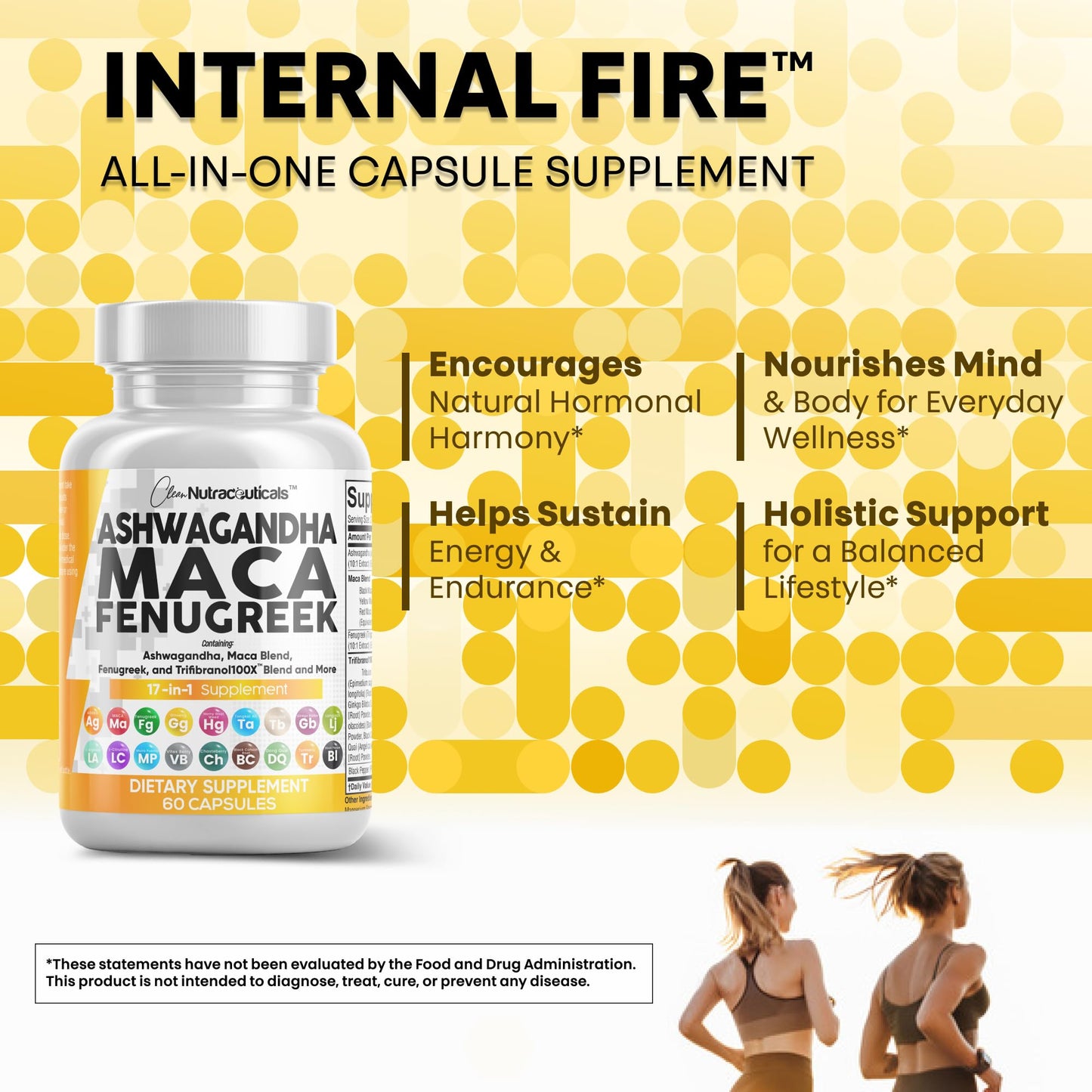 Clean Nutraceuticals Ashwagandha Maca Root Fenugreek Supplement with Tongkat Ali Ginseng - Assists with Stress, Mood & Thyroid - Ashwagandha Capsules Fenugreek Caps - 1 Pack - Maple Wellness Supplements