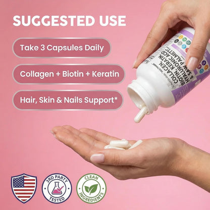 Clean Nutraceuticals Collagen Pills 1000mg Biotin 10000mcg Keratin Saw Palmetto Hyaluronic Acid - Hair Skin & Nails Vitamins & DHT Blocker with Vitamin E Folic Acid - Maple Wellness Supplements