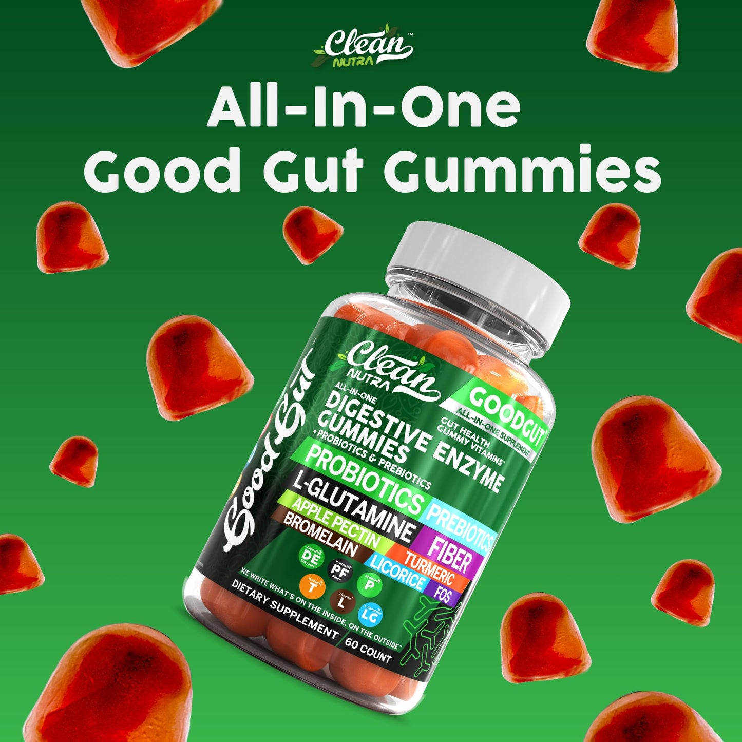 Clean Nutraceuticals Digestive Enzymes with Probiotics & Prebiotics for Digestive Health Gummies & L-Glutamine for Gut Health Bromelain Apple Pectin Inulin FOS Plant - Maple Wellness Supplements