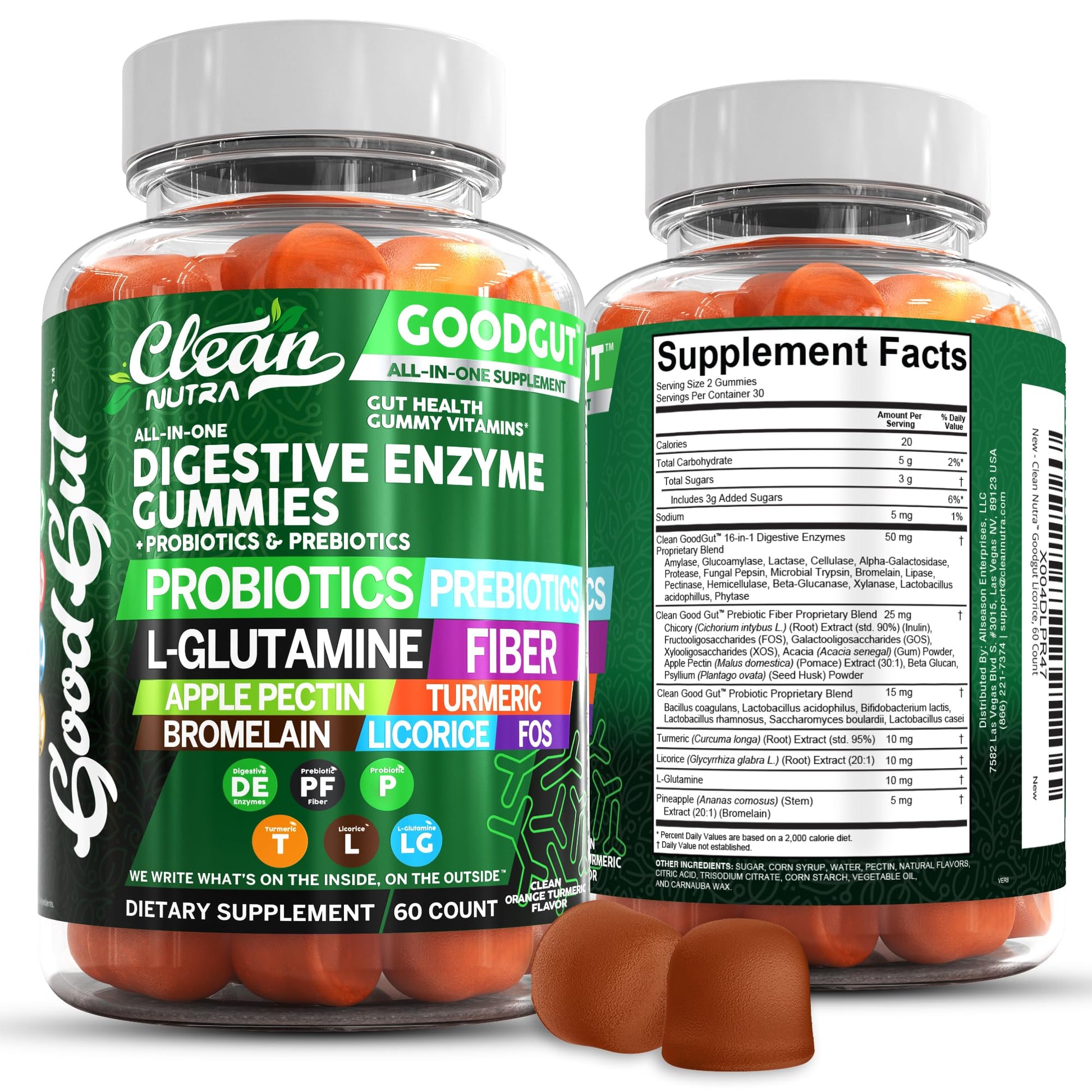 Clean Nutraceuticals Digestive Enzymes with Probiotics & Prebiotics for Digestive Health Gummies & L-Glutamine for Gut Health Bromelain Apple Pectin Inulin FOS Plant - Maple Wellness Supplements