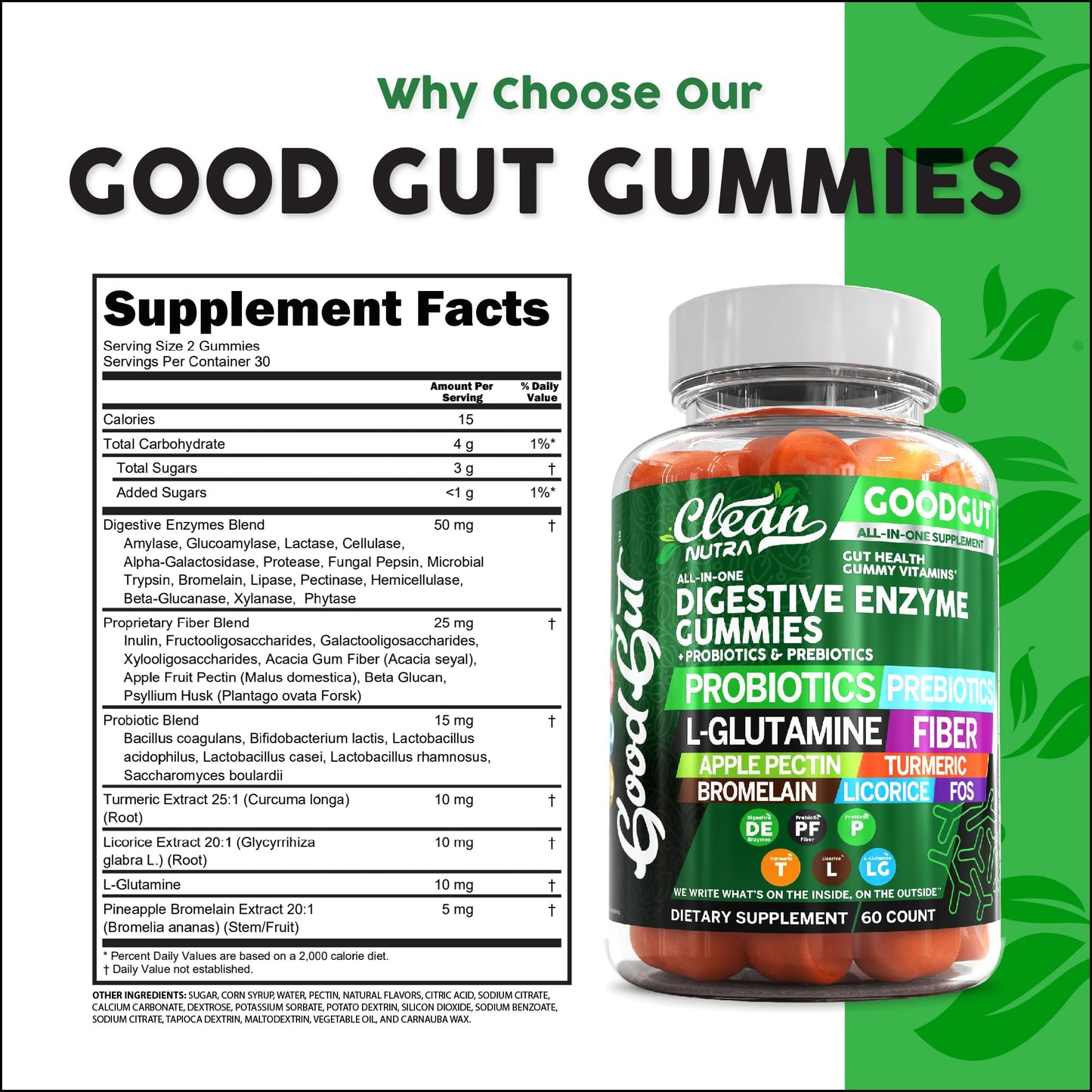 Clean Nutraceuticals Digestive Enzymes with Probiotics & Prebiotics for Digestive Health Gummies & L-Glutamine for Gut Health Bromelain Apple Pectin Inulin FOS Plant - Maple Wellness Supplements