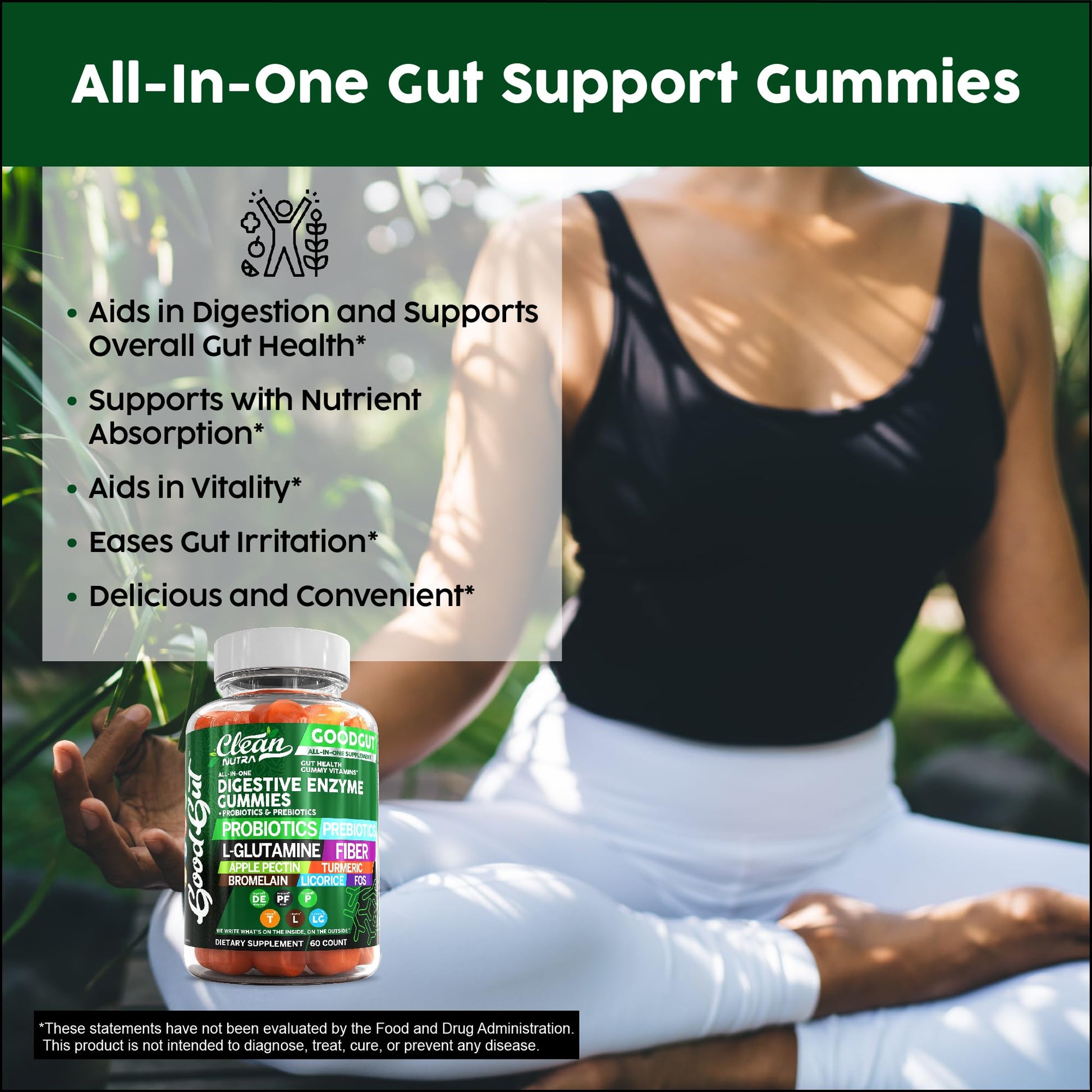 Clean Nutraceuticals Digestive Enzymes with Probiotics & Prebiotics for Digestive Health Gummies & L-Glutamine for Gut Health Bromelain Apple Pectin Inulin FOS Plant - Maple Wellness Supplements