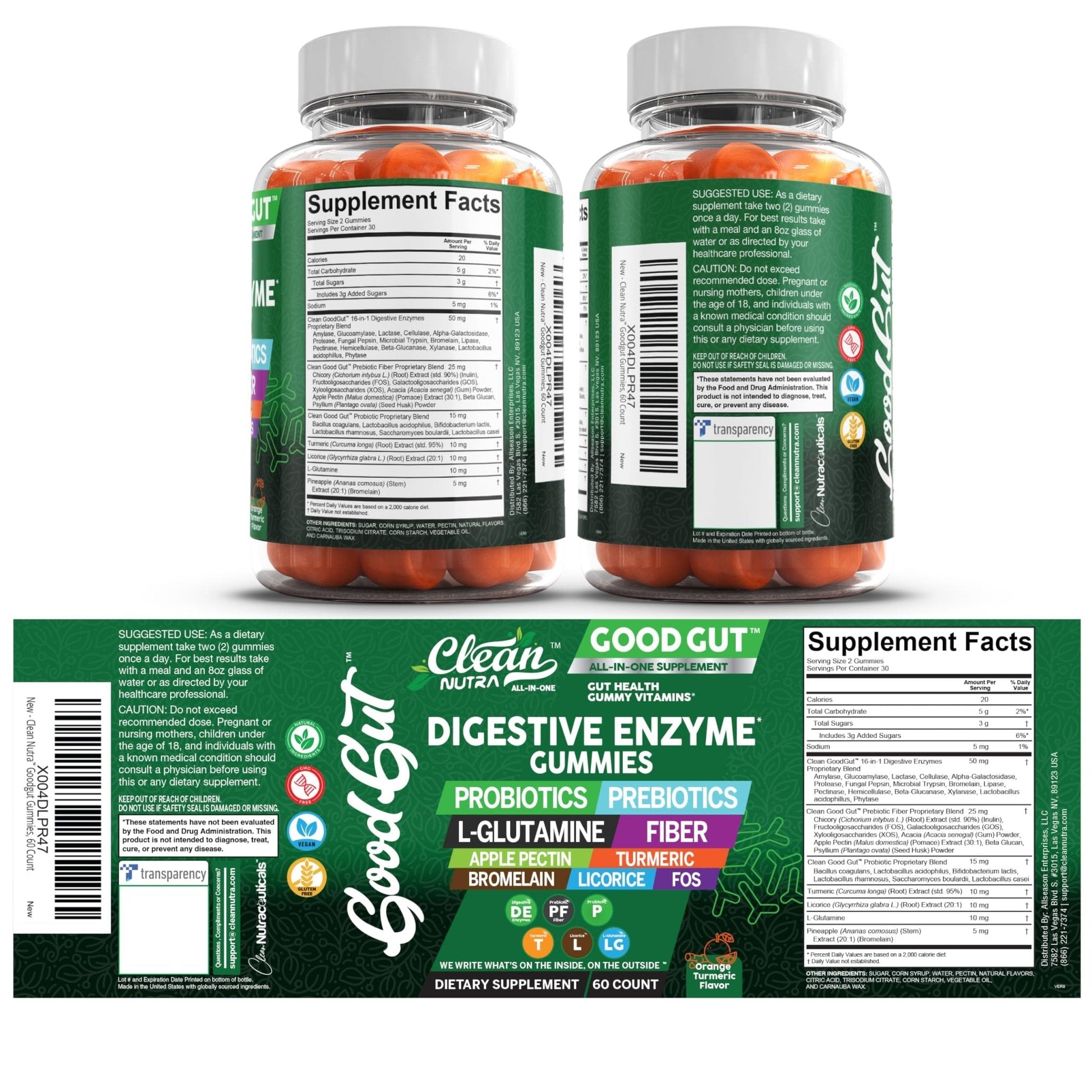 Clean Nutraceuticals Digestive Enzymes with Probiotics & Prebiotics for Digestive Health Gummies & L-Glutamine for Gut Health Bromelain Apple Pectin Inulin FOS Plant - Maple Wellness Supplements