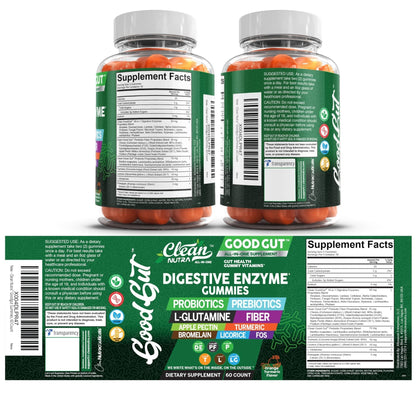 Clean Nutraceuticals Digestive Enzymes with Probiotics & Prebiotics for Digestive Health Gummies & L-Glutamine for Gut Health Bromelain Apple Pectin Inulin FOS Plant - Maple Wellness Supplements