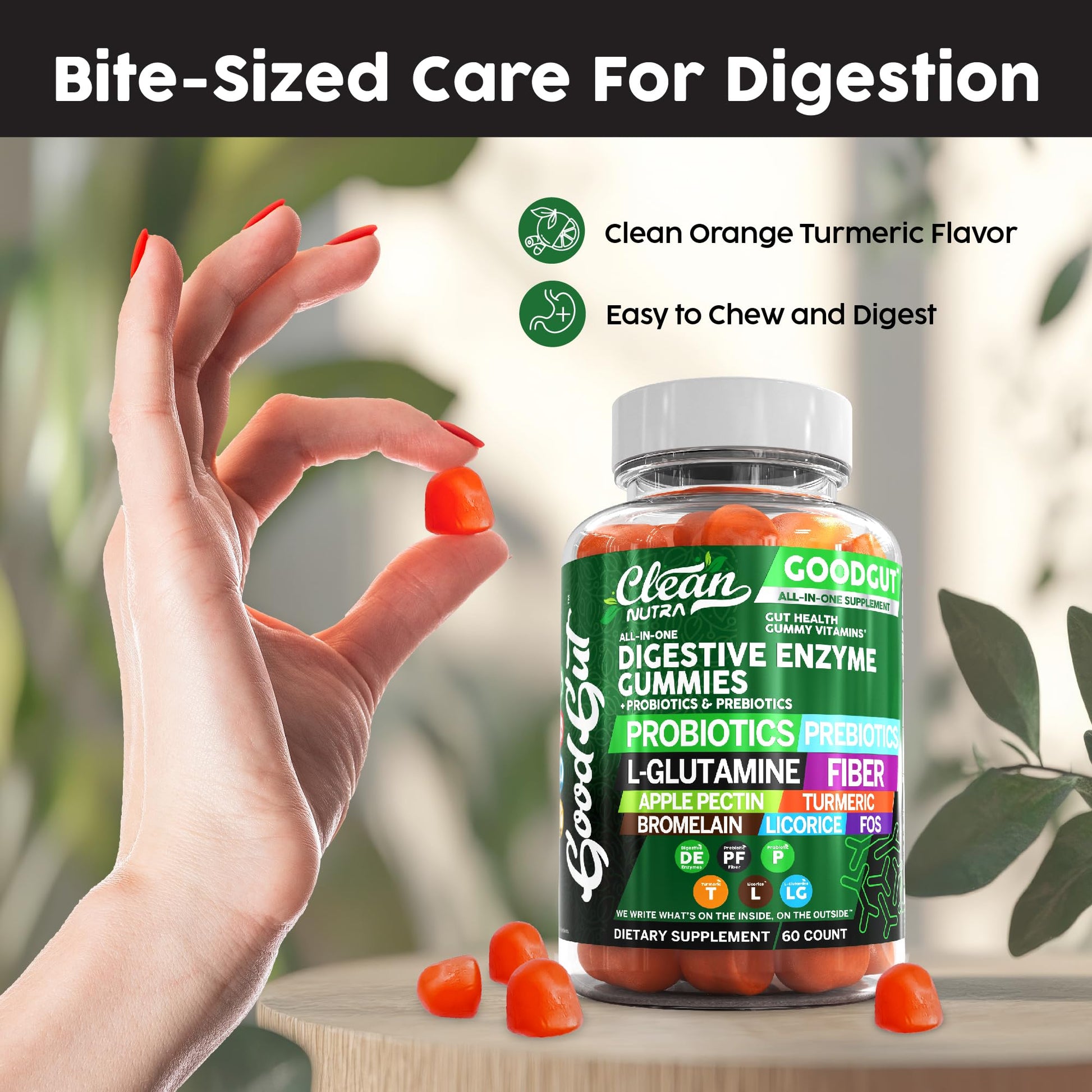 Clean Nutraceuticals Digestive Enzymes with Probiotics & Prebiotics for Digestive Health Gummies & L-Glutamine for Gut Health Bromelain Apple Pectin Inulin FOS Plant - Maple Wellness Supplements