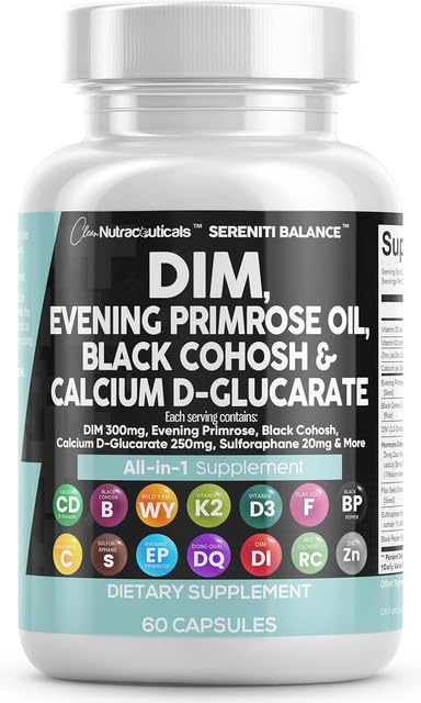 Clean Nutraceuticals DIM Evening Primrose Black Cohosh Calcium D-Glucarate Sulforaphane Flax Seed Extract - Hormonal Support Vitamins for Women with Dong Quai - 60 Caps - Maple Wellness Supplements