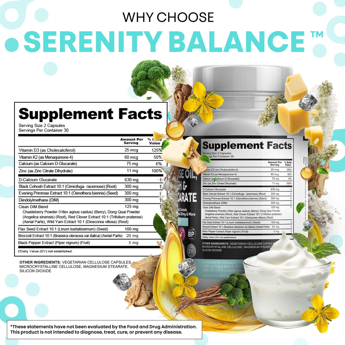 Clean Nutraceuticals DIM Evening Primrose Black Cohosh Calcium D-Glucarate Sulforaphane Flax Seed Extract - Hormonal Support Vitamins for Women with Dong Quai - 60 Caps - Maple Wellness Supplements