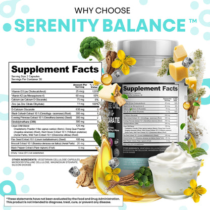 Clean Nutraceuticals DIM Evening Primrose Black Cohosh Calcium D-Glucarate Sulforaphane Flax Seed Extract - Hormonal Support Vitamins for Women with Dong Quai - 60 Caps - Maple Wellness Supplements