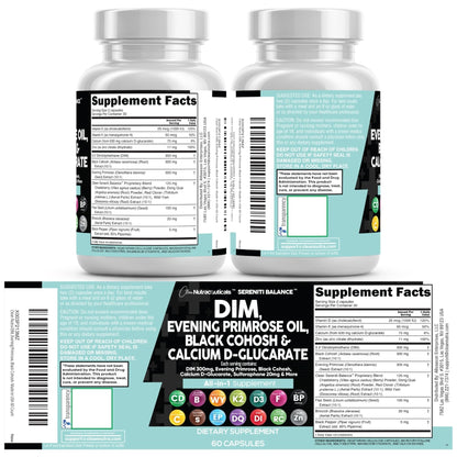 Clean Nutraceuticals DIM Evening Primrose Black Cohosh Calcium D-Glucarate Sulforaphane Flax Seed Extract - Hormonal Support Vitamins for Women with Dong Quai - 60 Caps - Maple Wellness Supplements