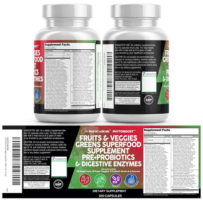Clean Nutraceuticals Fruits and Veggies Supplement Reds & Green Superfood - Balance of Over 70 Fruit & Vegetable Supplements Capsules with Probiotics Prebiotics - Maple Wellness Supplements
