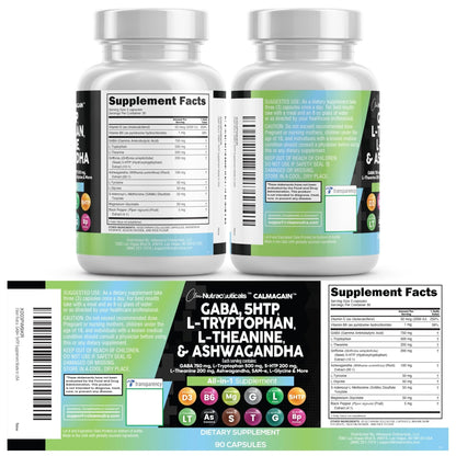 Clean Nutraceuticals GABA 750mg 5 HTP 200mg L Tryptophan 500mg L Theanine 200mg Ashwagandha SAM-e L-Glycine - Mood Support Vitamins for Women and Men with L-Tyrosine 5-HTP (5-Hydroxytryptophan) - Maple Wellness Supplements