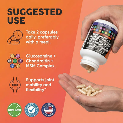 Clean Nutraceuticals Glucosamine 1500mg Chondroitin 1200mg MSM with Turmeric Curcumin, Collagen, Hyaluronic Acid, Omega 3 – Joint Health Supplement for Men & Women - Maple Wellness Supplements