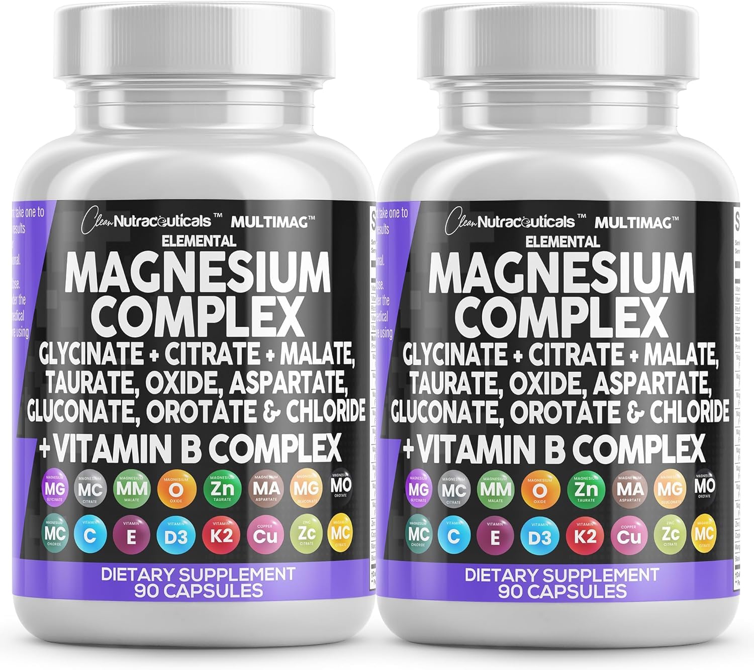 Clean Nutraceuticals Magnesium Complex with Magnesium Glycinate Citrate Malate Oxide Taurate Aspartate Orotate & Mag Chloride, Zinc Copper Manganese (90 Count (Pack of 2)) - Maple Wellness Supplements