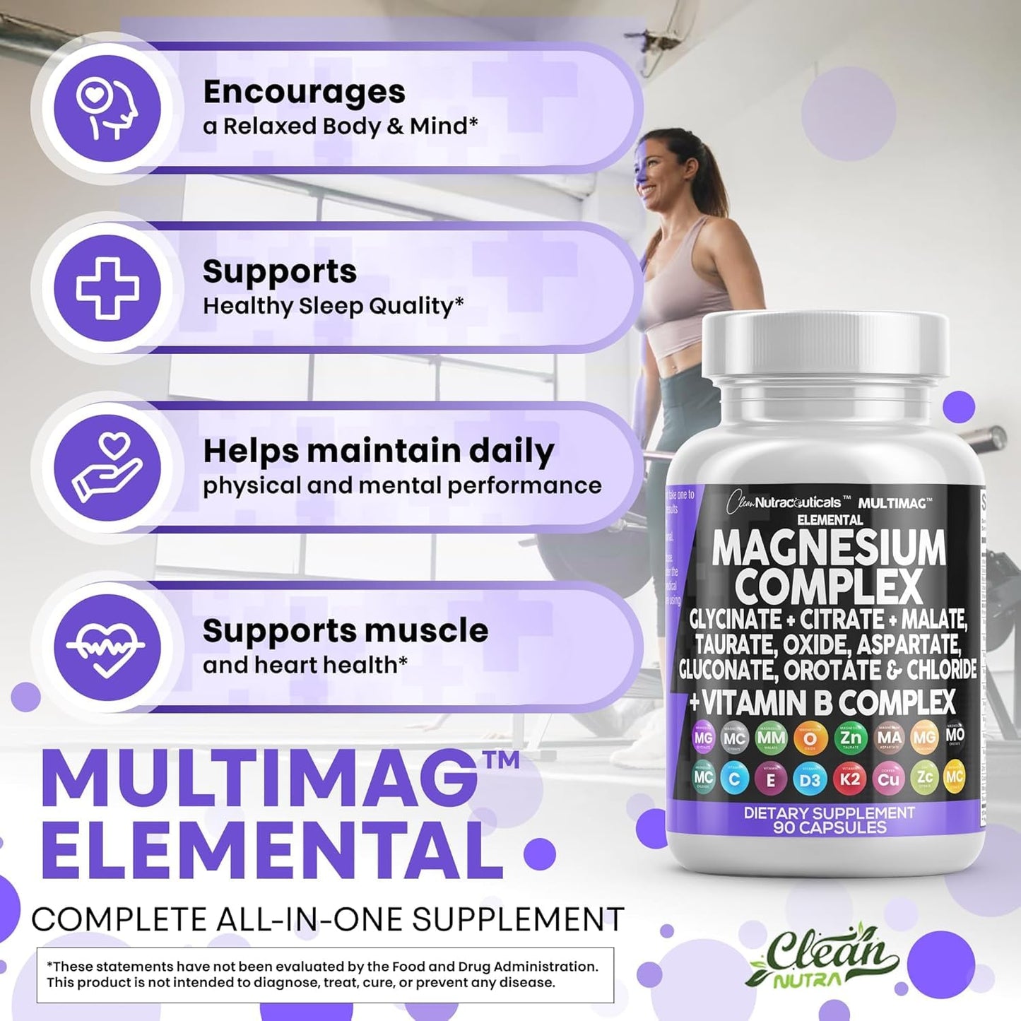 Clean Nutraceuticals Magnesium Complex with Magnesium Glycinate Citrate Malate Oxide Taurate Aspartate Orotate & Mag Chloride, Zinc Copper Manganese (90 Count (Pack of 2)) - Maple Wellness Supplements