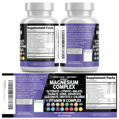 Clean Nutraceuticals Magnesium Complex with Magnesium Glycinate Citrate Malate Oxide Taurate Aspartate Orotate & Mag Chloride, Zinc Copper Manganese (90 Count (Pack of 2)) - Maple Wellness Supplements