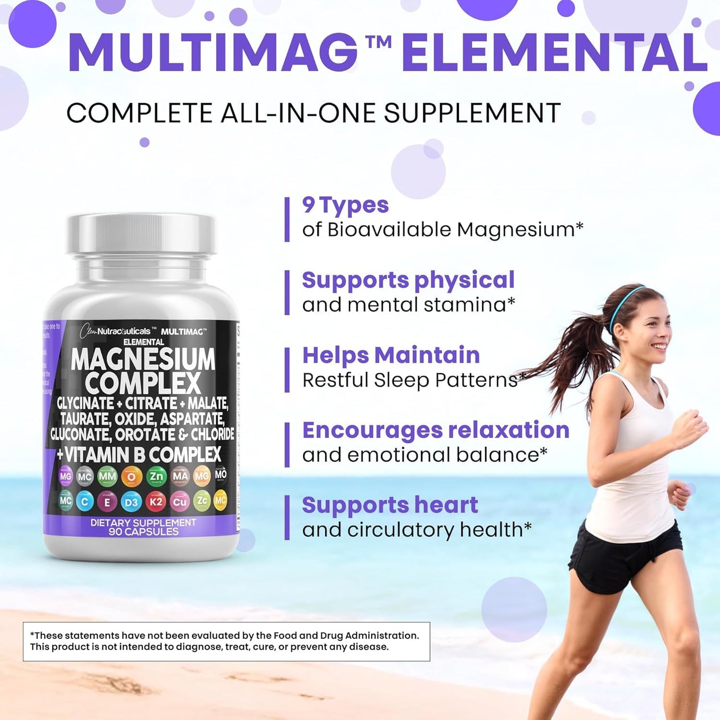 Clean Nutraceuticals Magnesium Complex with Magnesium Glycinate Citrate Malate Oxide Taurate Aspartate Orotate & Mag Chloride, Zinc Copper Manganese (90 Count (Pack of 2)) - Maple Wellness Supplements