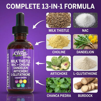 Clean Nutraceuticals Milk Thistle NAC Liver Cleanse Detox & Repair Supplement Liver Support Liquid Drops with Dandelion Extract, Artichoke, Chanca Piedra, Choline - Maple Wellness Supplements