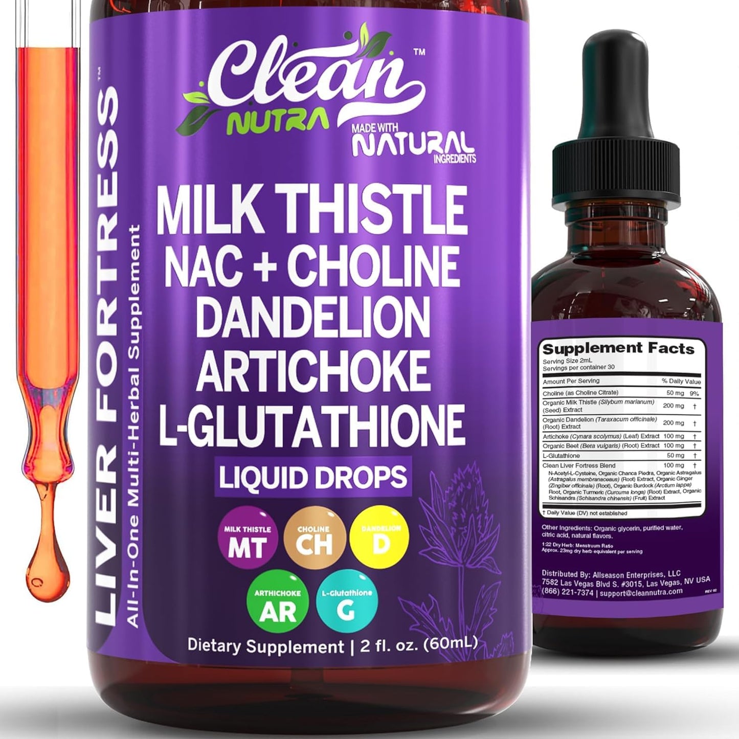 Clean Nutraceuticals Milk Thistle NAC Liver Cleanse Detox & Repair Supplement Liver Support Liquid Drops with Dandelion Extract, Artichoke, Chanca Piedra, Choline - Maple Wellness Supplements