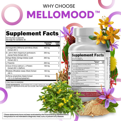 Clean Nutraceuticals Saffron Supplements Extract 100mg + Ashwagandha L-Theanine 200mg - Mood Support Ginkgo Biloba, St. John's Wort, Rhodiola Rosea & 5-HTP Capsules Pills Men Women - Maple Wellness Supplements