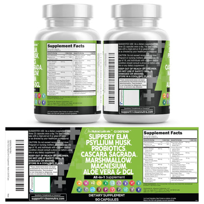 Clean Nutraceuticals Slippery Elm Psyllium Husk Pre Probiotic Digestive Gut Health Supplement with Aloe Vera Cascara Sagrada - Maple Wellness Supplements