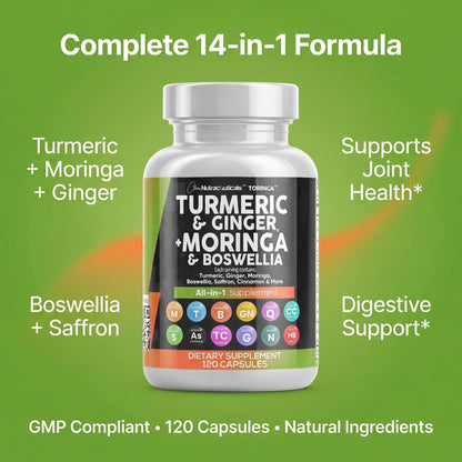 Clean Nutraceuticals Turmeric Moringa Supplement | Ginger Boswellia Saffron - Supplement for Women and Men with Ceylon Cinnamon - Maple Wellness Supplements