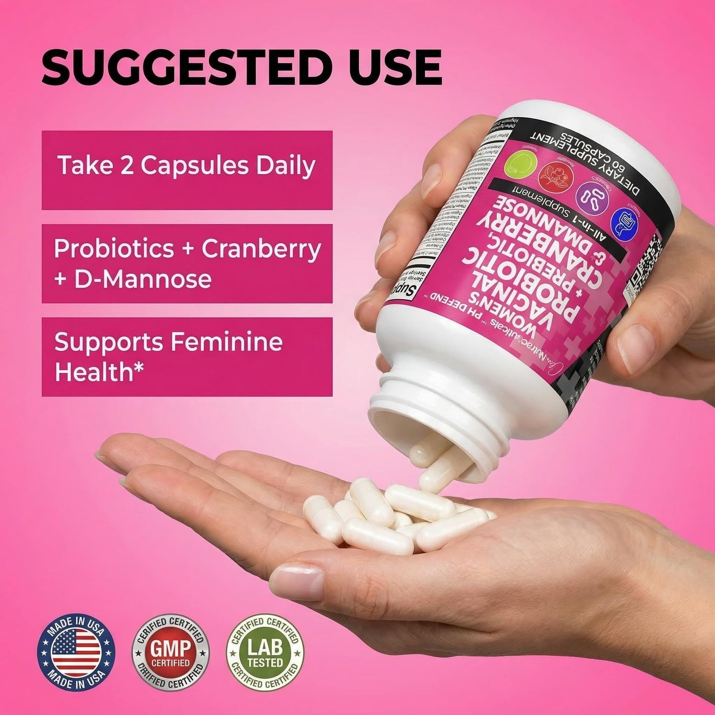 Clean Nutraceuticals Vaginal Probiotics for Women with Cranberry, D-Mannose, Prebiotics, pH Balance Support, Feminine Health, Urinary Tract Cleanse - Maple Wellness Supplements