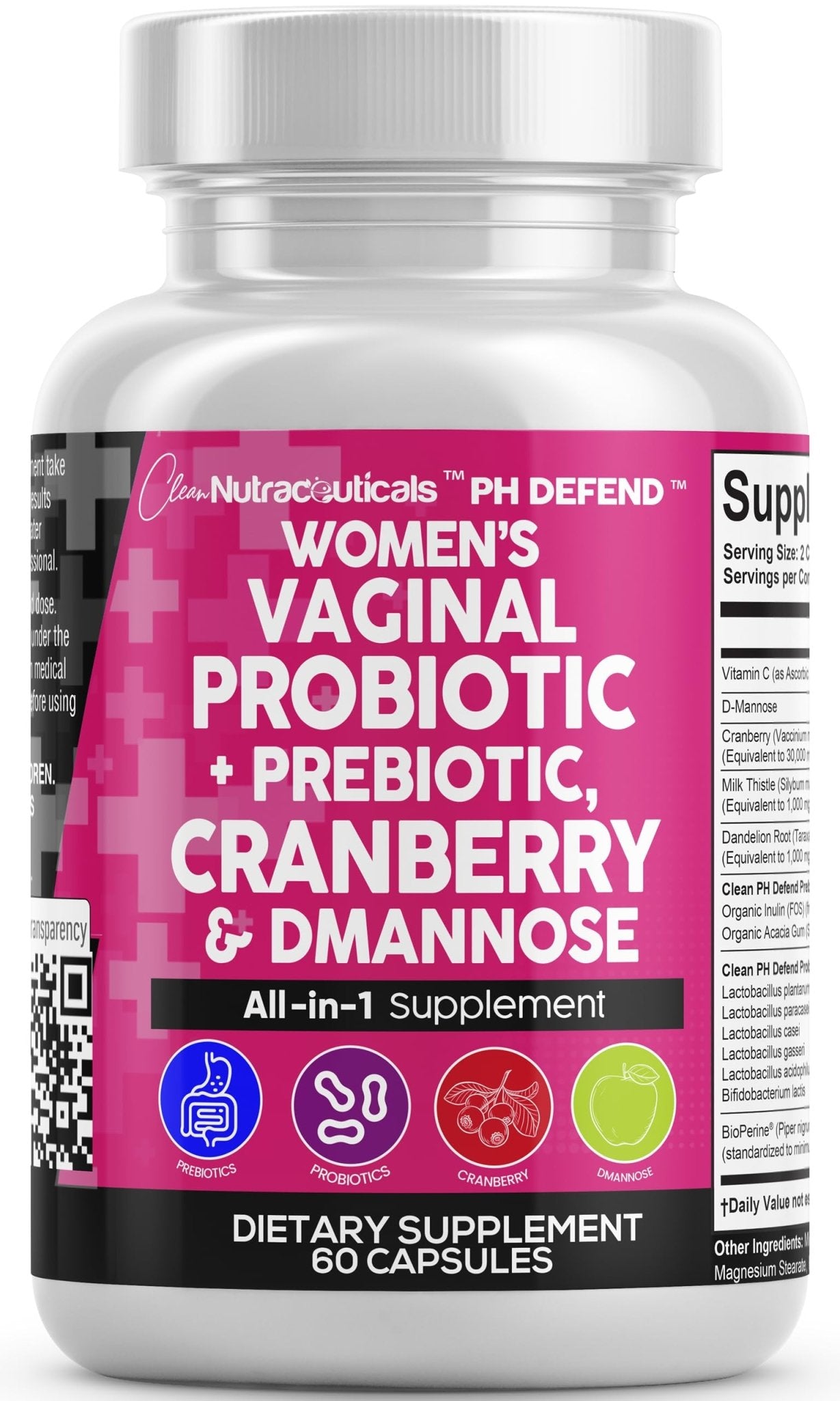 Clean Nutraceuticals Vaginal Probiotics for Women with Cranberry, D-Mannose, Prebiotics, pH Balance Support, Feminine Health, Urinary Tract Cleanse - Maple Wellness Supplements