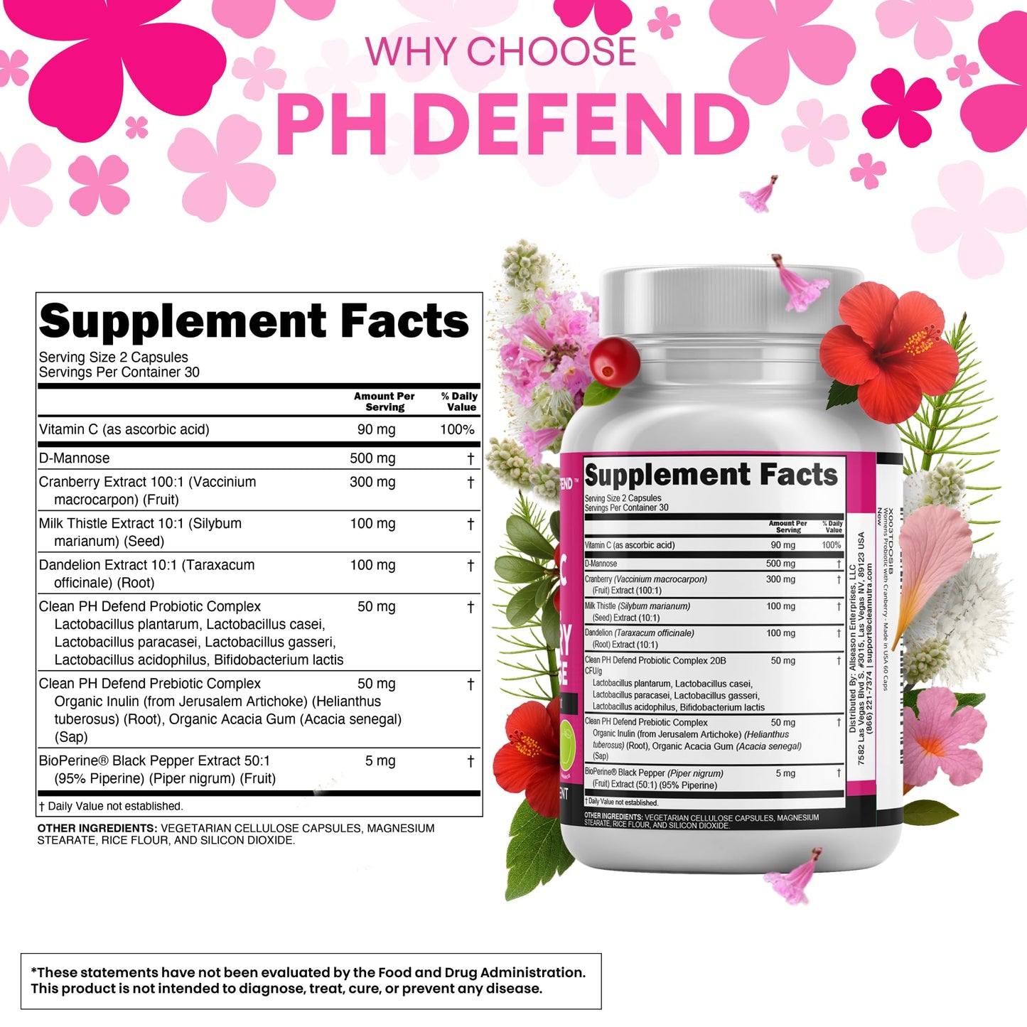 Clean Nutraceuticals Vaginal Probiotics for Women with Cranberry, D-Mannose, Prebiotics, pH Balance Support, Feminine Health, Urinary Tract Cleanse - Maple Wellness Supplements