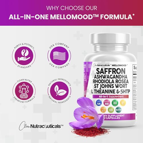 Clean Saffron Supplements with Ashwagandha 8000mg - Mood Support with L-Theanine - Maple Wellness Supplements