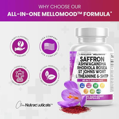 Clean Saffron Supplements with Ashwagandha 8000mg - Mood Support with L-Theanine - Maple Wellness Supplements
