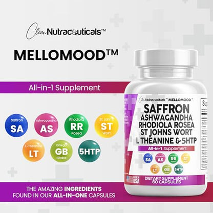 Clean Saffron Supplements with Ashwagandha 8000mg - Mood Support with L-Theanine - Maple Wellness Supplements