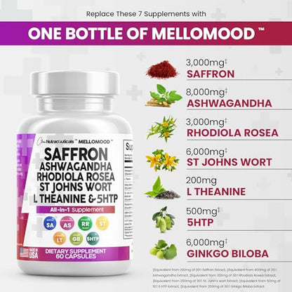 Clean Saffron Supplements with Ashwagandha 8000mg - Mood Support with L-Theanine - Maple Wellness Supplements