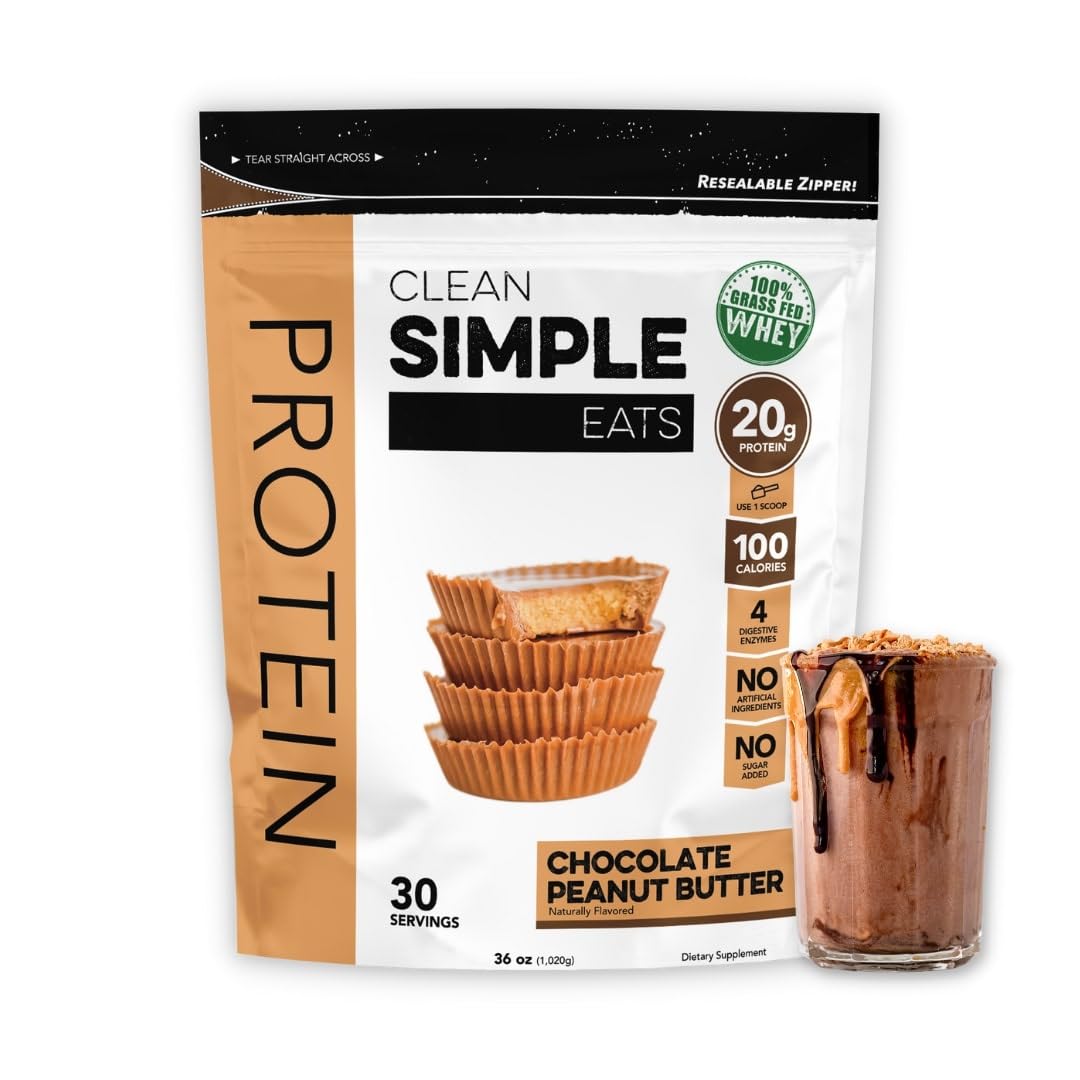 Clean Simple Eats Chocolate Peanut Butter Whey Protein Powder, Natural Sweetened - Maple Wellness Supplements