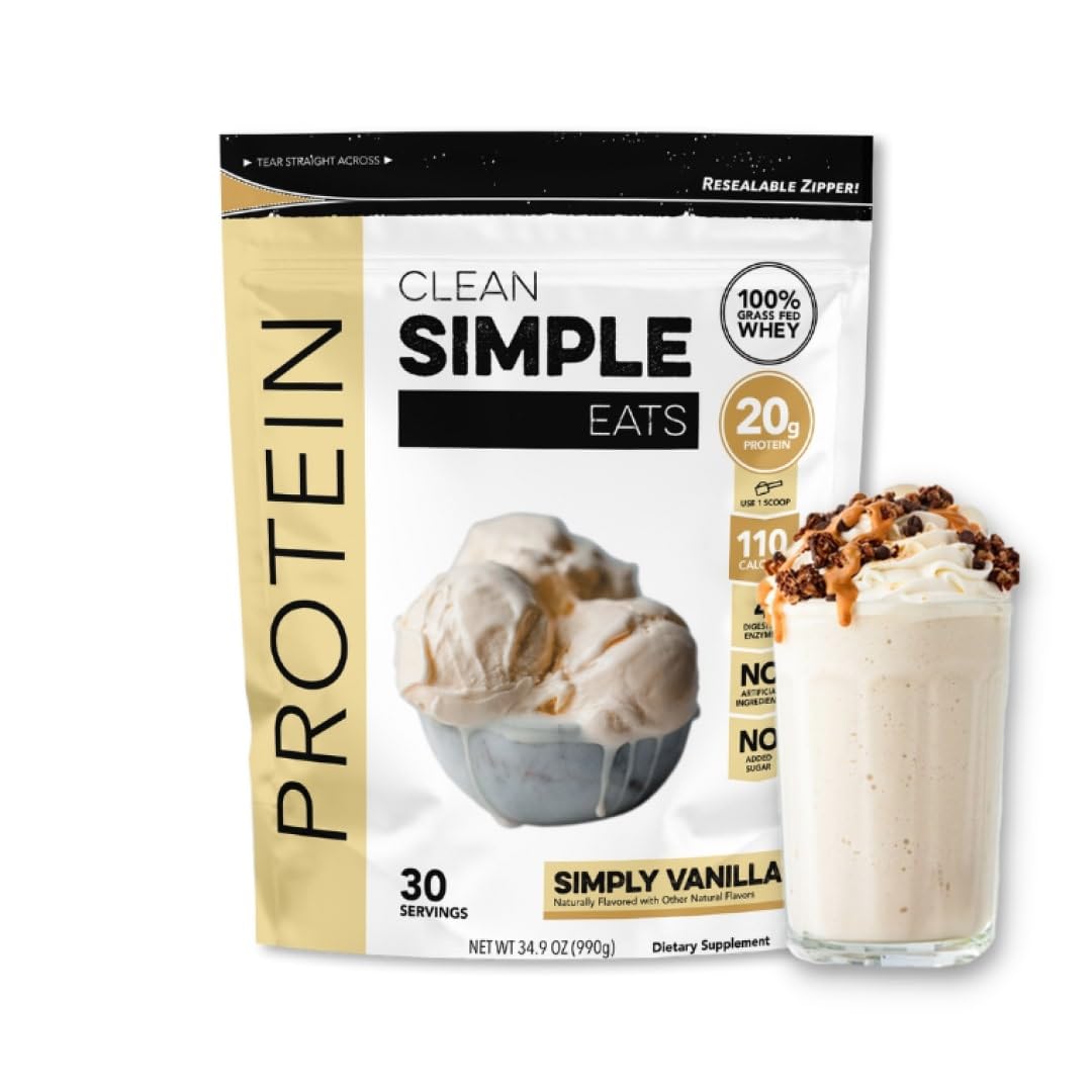 Clean Simple Eats Simply Vanilla Whey Protein Powder, Natural Sweetened and Cold-Proce - Maple Wellness Supplements