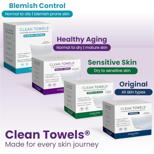 CLEAN SKIN CLUB Healthy Aging Clean Towels® XL, Smooths Fine Lines Wrinkles & Texture, Disposable Face Dry Wipes, XL - 1 Pack (50 count) - Maple Wellness Supplements