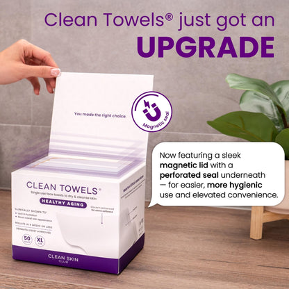 CLEAN SKIN CLUB Healthy Aging Clean Towels® XL, Smooths Fine Lines Wrinkles & Texture, Disposable Face Dry Wipes, XL - 1 Pack (50 count) - Maple Wellness Supplements