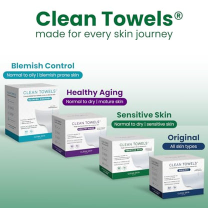 CLEAN SKIN CLUB Sensitive Skin Clean Towels® XL, Ultra-Soft Disposable Face Dry Wipes Infused with Aloe & Glycerin - Maple Wellness Supplements