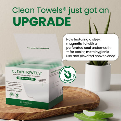 CLEAN SKIN CLUB Sensitive Skin Clean Towels® XL, Ultra-Soft Disposable Face Dry Wipes Infused with Aloe & Glycerin - Maple Wellness Supplements