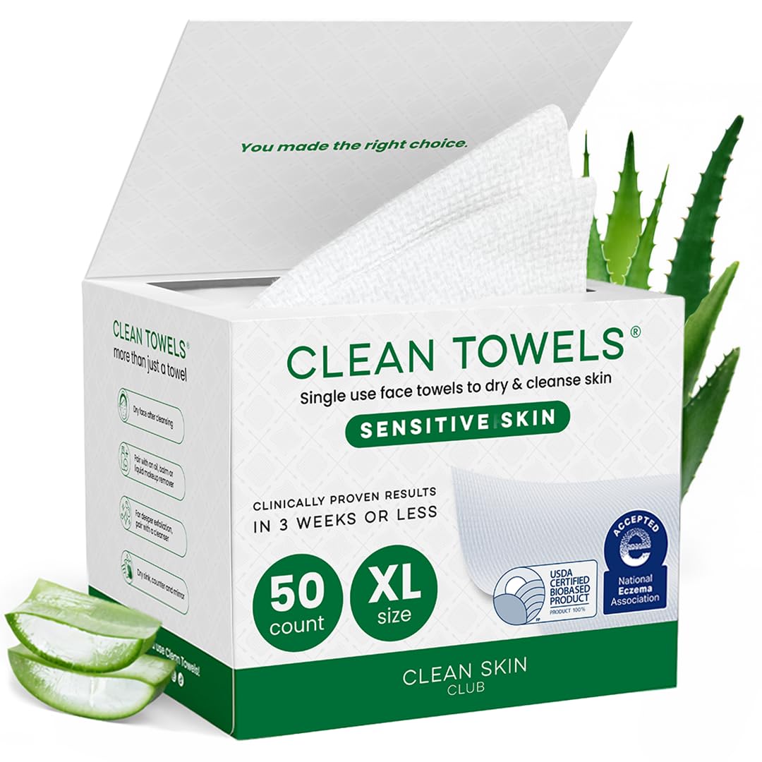 CLEAN SKIN CLUB Sensitive Skin Clean Towels® XL, Ultra-Soft Disposable Face Dry Wipes Infused with Aloe & Glycerin - Maple Wellness Supplements