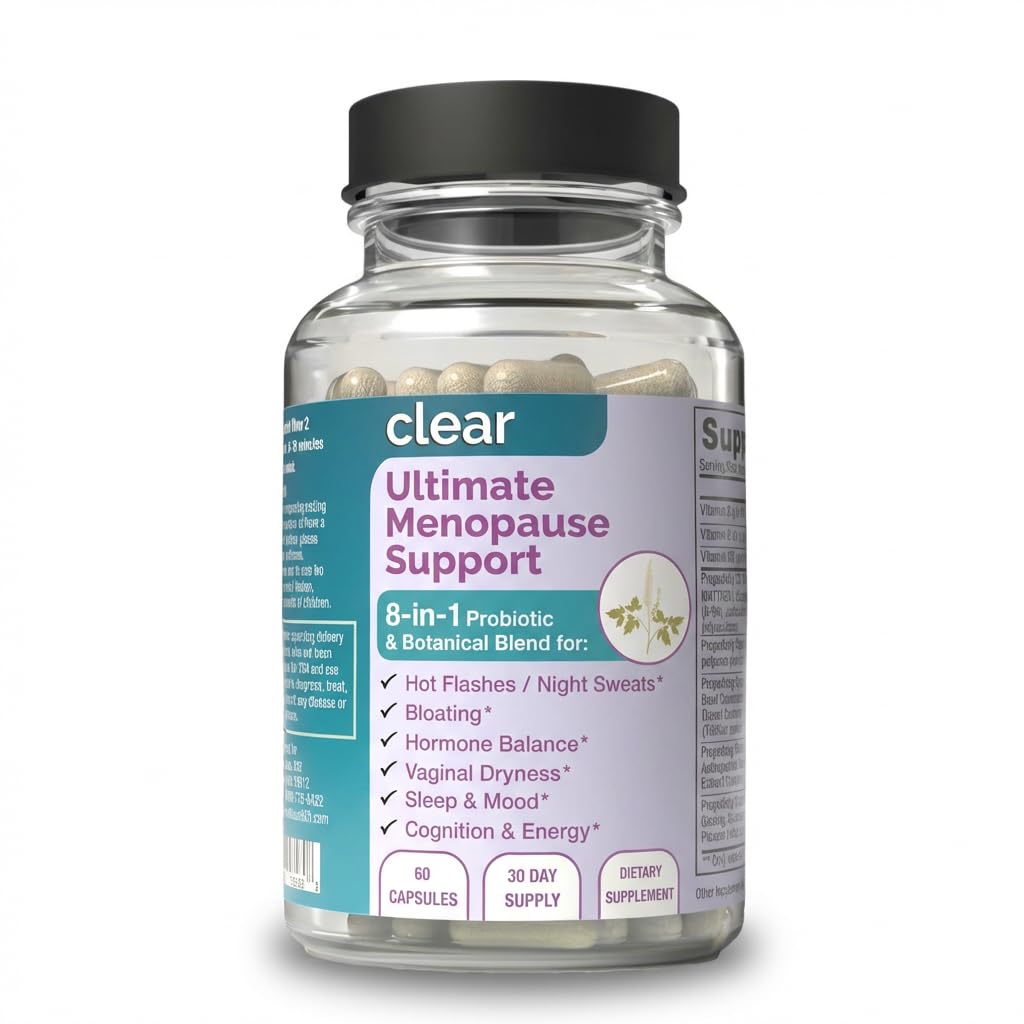 Clear Menopause Support for Women | 25-in-1 Formula with Black Cohosh, Dong Quai, Pre & Probiotics | Hot Flashes, Night Sweats, Mood, Sleep & Digestion | Hormone-Free | Made in USA | 60 Capsules - Maple Wellness Supplements