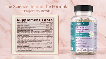 Clear Menopause Support for Women | 25-in-1 Formula with Black Cohosh, Dong Quai, Pre & Probiotics | Hot Flashes, Night Sweats, Mood, Sleep & Digestion | Hormone-Free | Made in USA | 60 Capsules - Maple Wellness Supplements