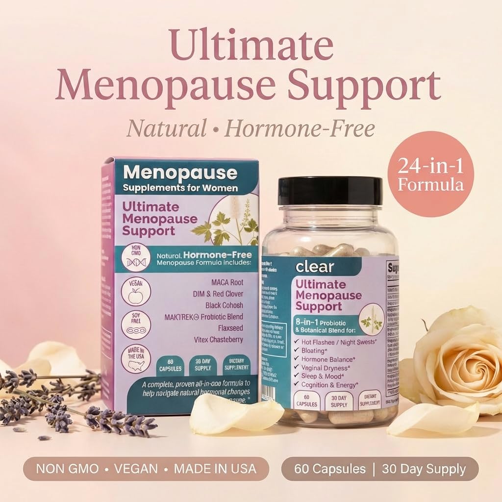 Clear Menopause Support for Women | 25-in-1 Formula with Black Cohosh, Dong Quai, Pre & Probiotics | Hot Flashes, Night Sweats, Mood, Sleep & Digestion | Hormone-Free | Made in USA | 60 Capsules - Maple Wellness Supplements