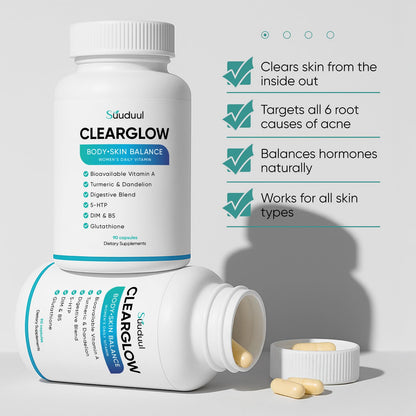 Clear Skin Supplement & Acne Supplement with Vitamin A, DIM, Milk Thistle – Hormonal Balance, Liver Detox & Antioxidant Support – Glutathione, Turmeric, Dandelion – Natural Skin Formula 90 Capsules - Maple Wellness Supplements