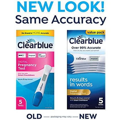 Clearblue Digital Pregnancy Test with Smart Countdown, Multi, 5 count - Maple Wellness Supplements