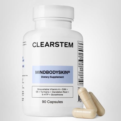 CLEARSTEM - MINDBODYSKIN Hormonal Acne Supplement (5-HTP) - Natural DIM Supplement - Skin Care Vitamins - Hormone Balance, Antioxidants - Gluten Free, - Maple Wellness Supplements