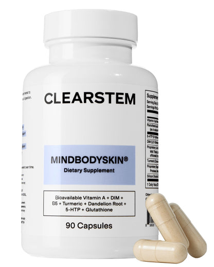 CLEARSTEM - MINDBODYSKIN Hormonal Acne Supplement (5-HTP) - Natural DIM Supplement - Skin Care Vitamins - Hormone Balance, Antioxidants - Gluten Free, - Maple Wellness Supplements