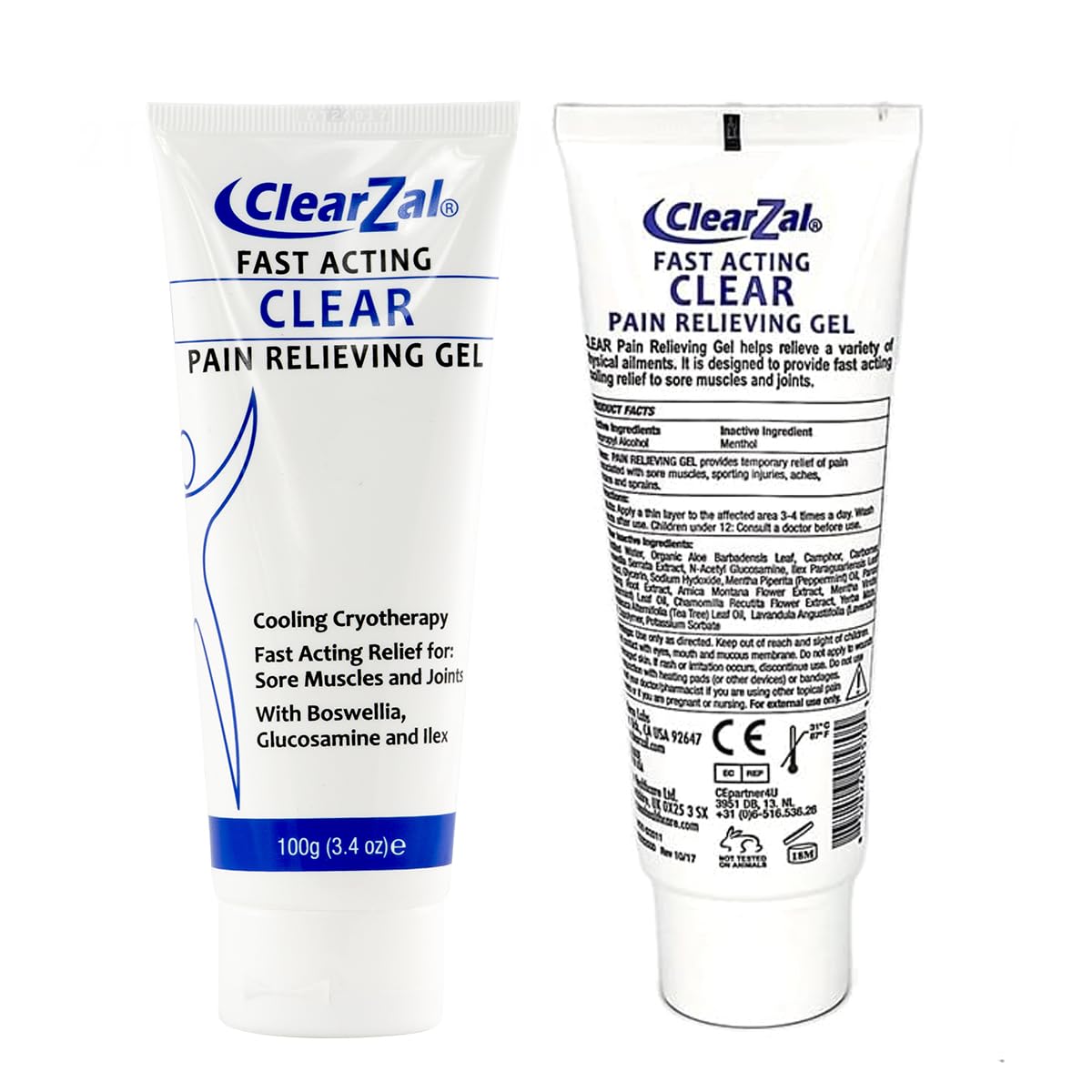 ClearZal Fast Acting Clear Pain Relieving Gel with Cooling Cryotherapy, Boswellia and Glucosamine for Sore Muscles and Joints, Soothing Cooling Gel 3.4 oz - Maple Wellness Supplements