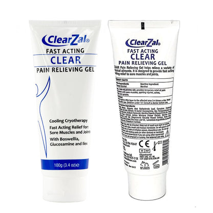 ClearZal Fast Acting Clear Pain Relieving Gel with Cooling Cryotherapy, Boswellia and Glucosamine for Sore Muscles and Joints, Soothing Cooling Gel 3.4 oz - Maple Wellness Supplements